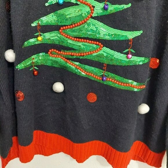 Holiday Time Ugly Christmas Sweater Christmas Tree  Black Red Women's Size XXL - Picture 4 of 8